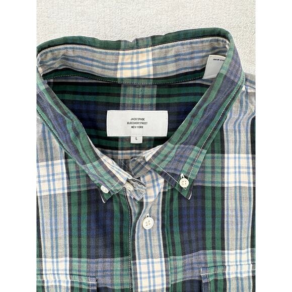 Jack Spade Mens Navy Green Plaid Shirt Button Down Cotton L - Picture 4 of 7